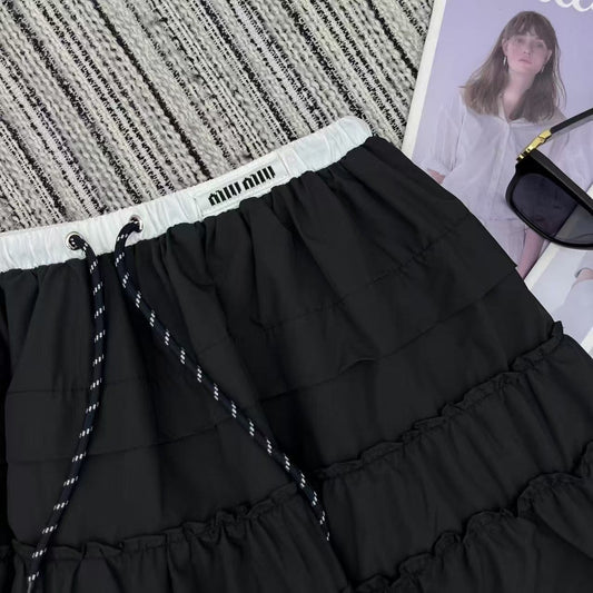 Contrast elastic waist short skirt