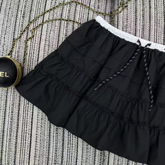 Contrast elastic waist short skirt