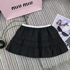 Contrast elastic waist short skirt