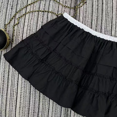 Contrast elastic waist short skirt