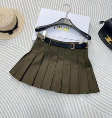 25 new army green belt pleated skirt
