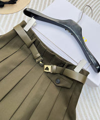 25 new army green belt pleated skirt