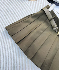 25 new army green belt pleated skirt