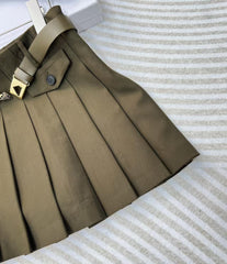 25 new army green belt pleated skirt