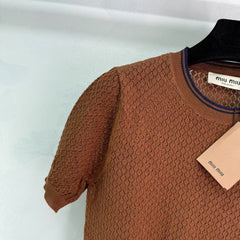Hollow knit crew neck short sleeves
