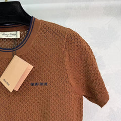 Hollow knit crew neck short sleeves