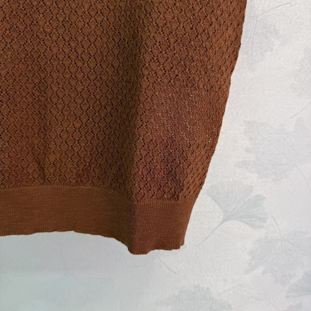 Hohlstrick-Rundhalsausschnitt, kurze Ärmel