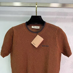 Hollow knit crew neck short sleeves