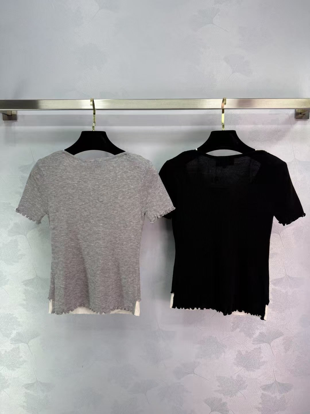 Fake two-piece hollow knit short sleeves