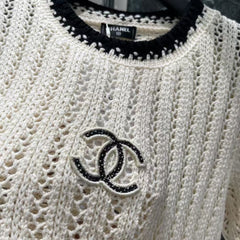 Contrast color crew neck knit short sleeves
