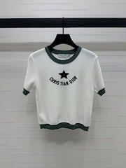 Embroidered logo knit short sleeves