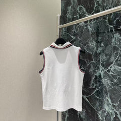 Embroidered Lapel Button-Down Vest