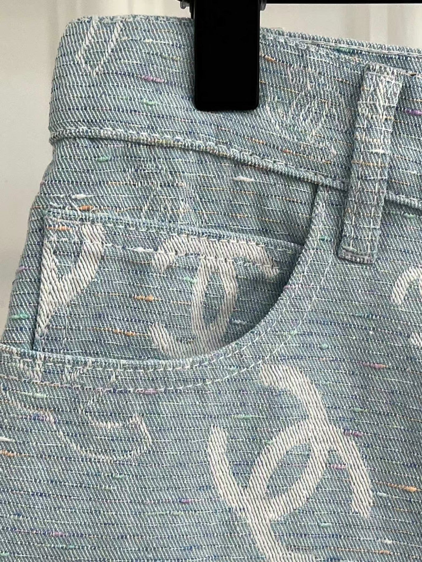 Light jacquard all over print denim shorts