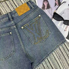 embroidered letter pocket denim shorts