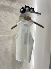 Off-shoulder halterneck knitted vest