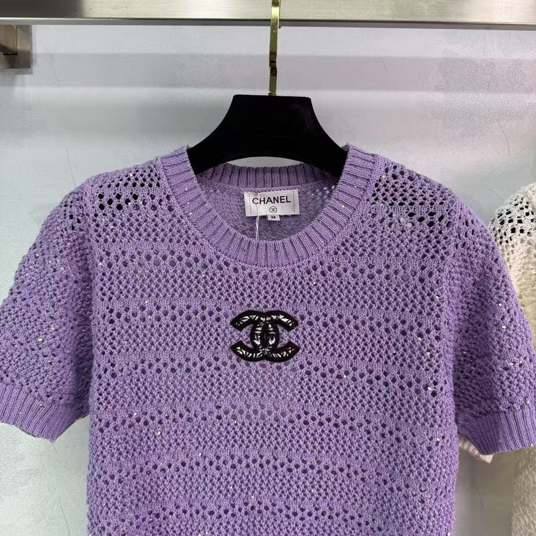 New breathable sequined knitted short sleeves