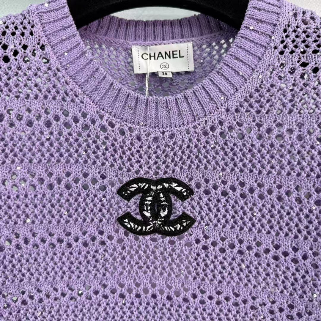 New breathable sequined knitted short sleeves