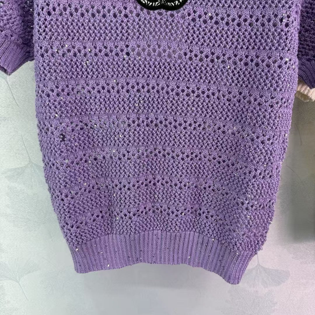 New breathable sequined knitted short sleeves