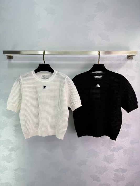 Nouveau pull tricoté à col rond et manches courtes pour le printemps et l'été