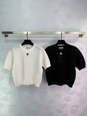 Nouveau pull tricoté à col rond et manches courtes pour le printemps et l'été