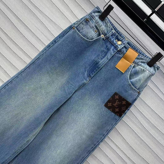 Pantalon en denim de marque en cuir