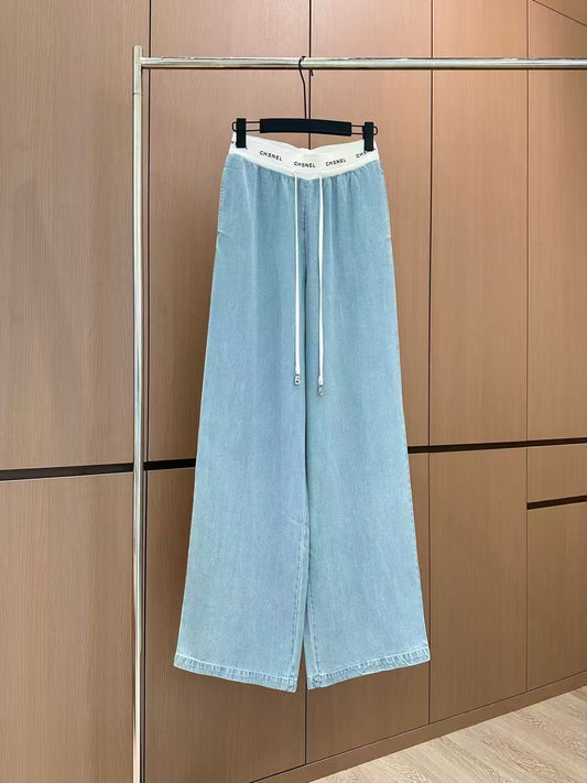 Jean Tencel à cordon de serrage de couleur contrastée