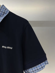 Lettering embroidered lapel T-shirt