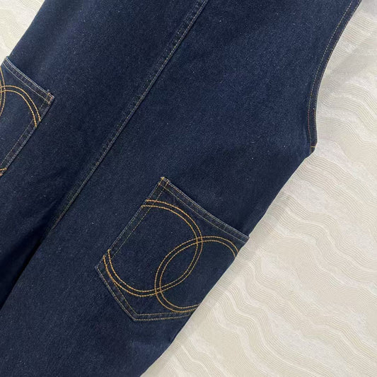 Native blue suspender jumpsuit