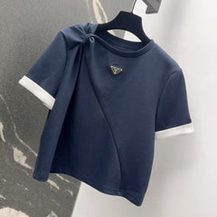 Triangle logo twist short sleeves with slit skirt