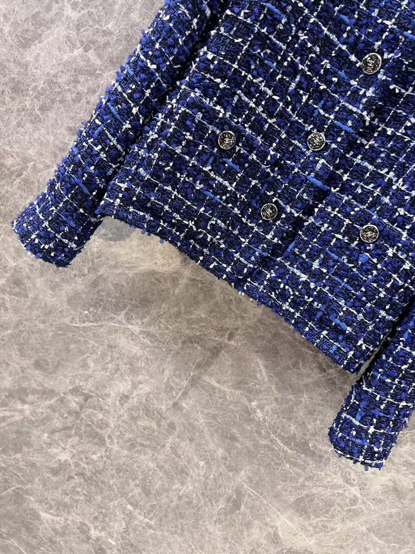 Flowing blue tweed jacket