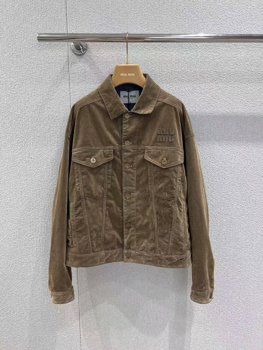 Einreihiger Mantel mit Samt-Denim-Revers