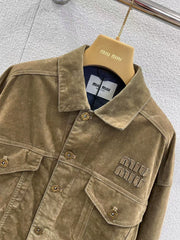 Single-breasted coat with velvet denim lapel