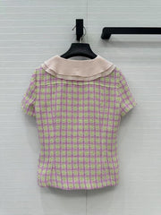 Silk short-sleeved babydoll collar top