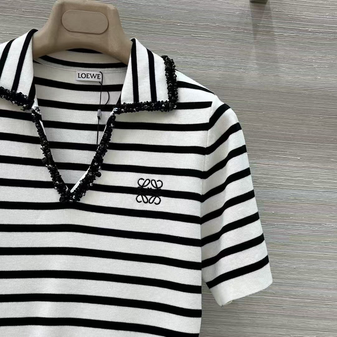 Gestreiftes Poloshirt aus Strick mit kurzen Ärmeln