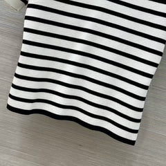 Striped knitted polo short-sleeved top