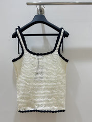 Openwork knit lace-up vest