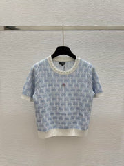Crew neck beaded knit short sleeves