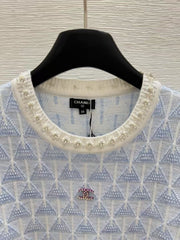 Crew neck beaded knit short sleeves