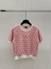 Crew neck beaded knit short sleeves