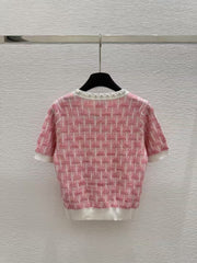 Crew neck beaded knit short sleeves