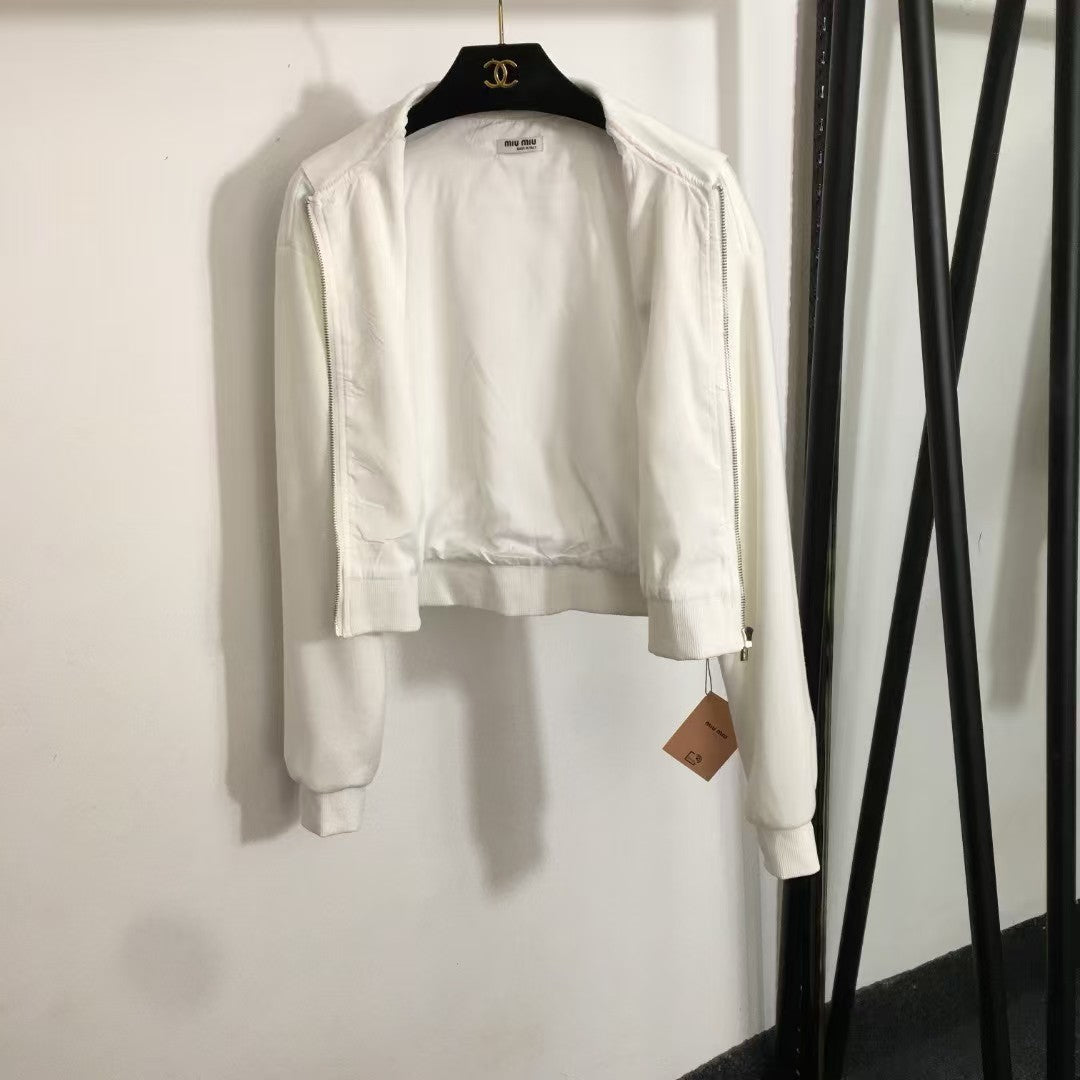 Fashionable lapel zipper short jacket + skirt