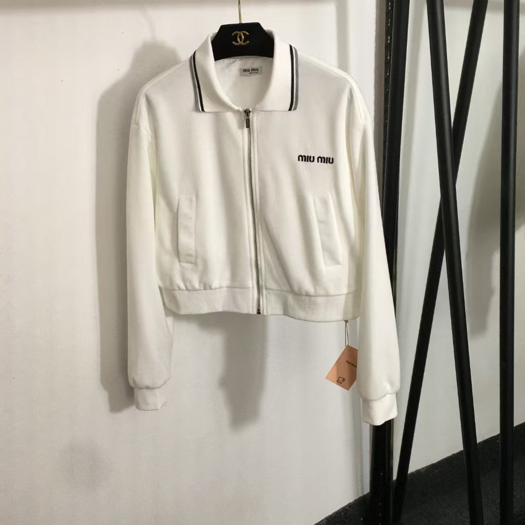 Fashionable lapel zipper short jacket + skirt