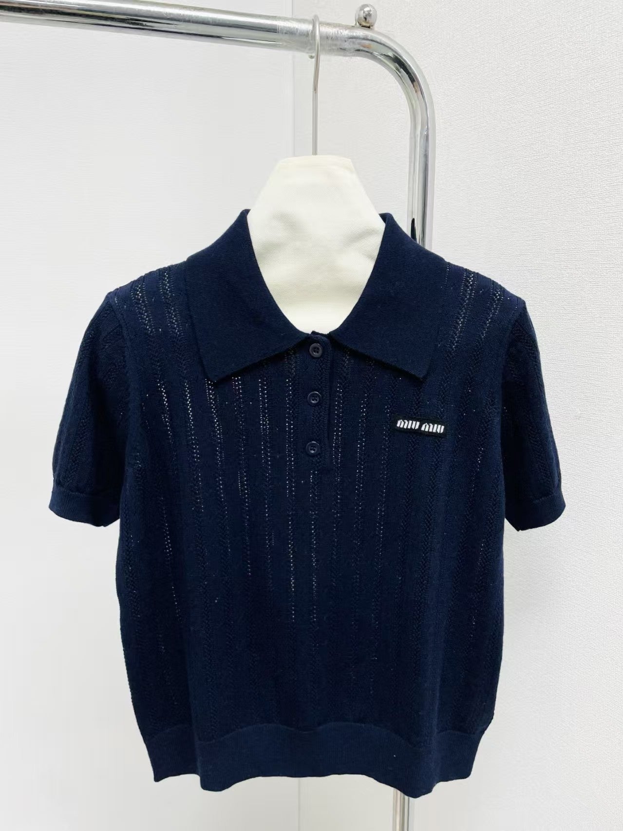 Mesh stitching hollow lapel short sleeves