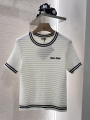 Hollow knit crew neck short sleeves