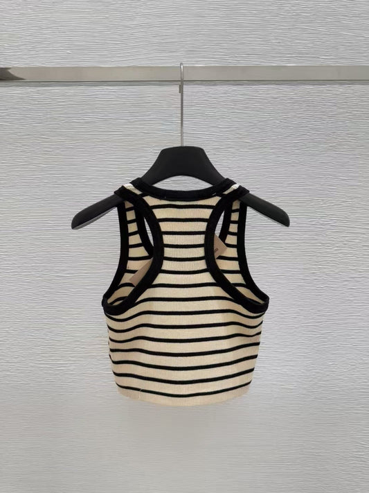 Crew Neck Knit Striped Vest