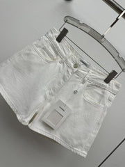 printed denim shorts