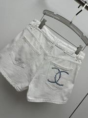 printed denim shorts