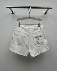 printed denim shorts