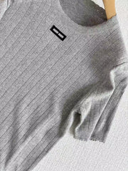 Lace Youthful Alphabet Embroidery Round Neck Openwork Short Sleeve