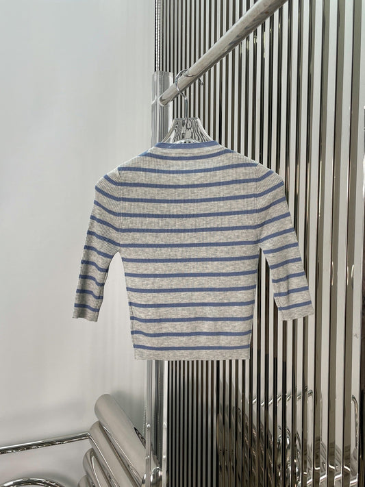 25NEW Striped Knitted Short-Sleeved Top